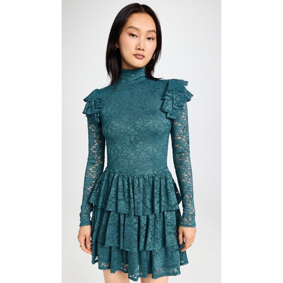 Caroline Constas Dresses & Skirts - NWT Caroline Constas Emily Floral Lace Tiered Ruffle Mini Dress M Aegean Sea